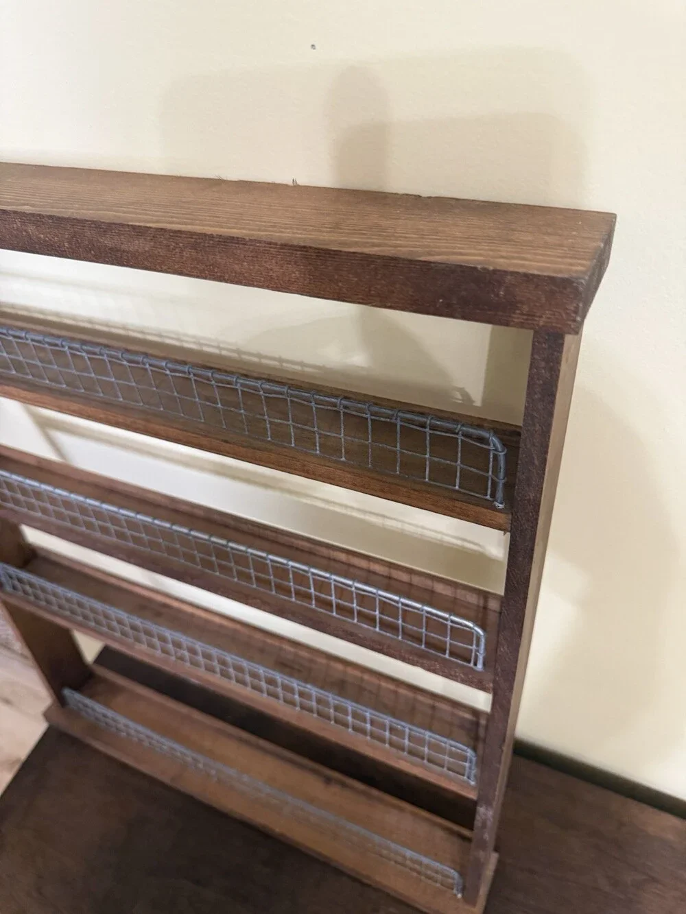 Handmade Wooden Spice Rack Rustic Farmhouse Four Shelves Trinket Shelf